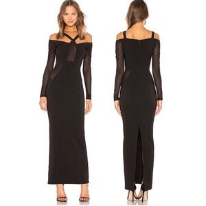 Michael Costello x Revolve Elisha Black Mesh Long Sleeve Gown‎ Dress Size XS